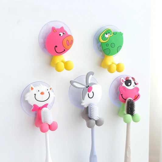1PCS Cartoon Animal Wall Toothbrush Holder Antibacterial Toothbrush Storage Holder with Suction Cup Bathroom Organizer, New 2024